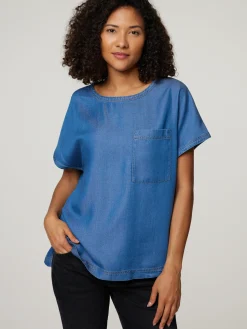 Kurzarmbluse im Denim-Look