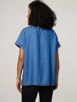 Kurzarmbluse im Denim-Look